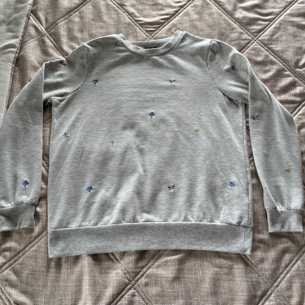 Gloria Vanderbilt: Heather Gray Embroidered Floral Sweatshirt Women's Size Small